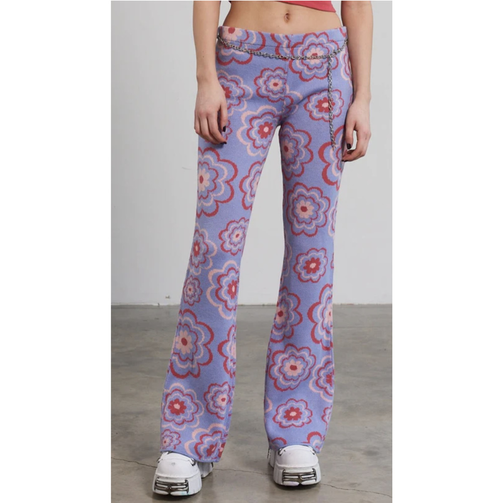 The Ragged Priest Power Flares Floral Knitted Trouser Pants Womens Small Chain
